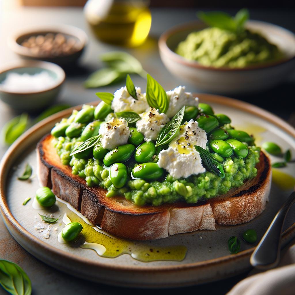 smashed edamame toast with ricotta