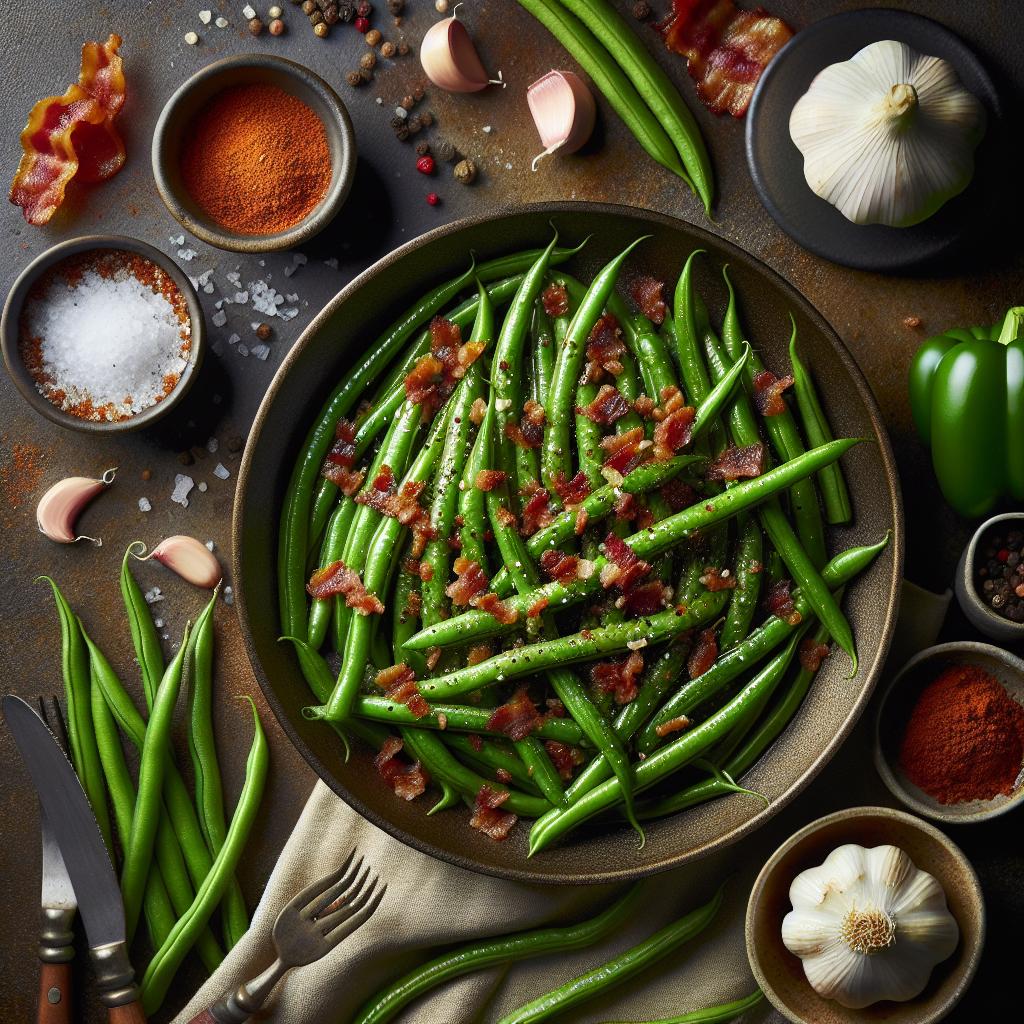 smoky green beans with bacon crumbles