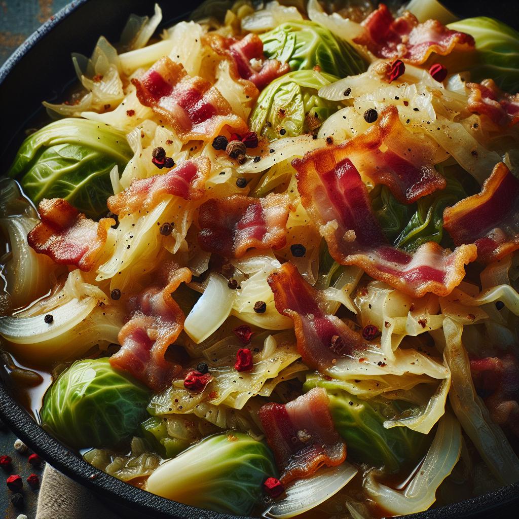 smothered cabbage with bacon and onion