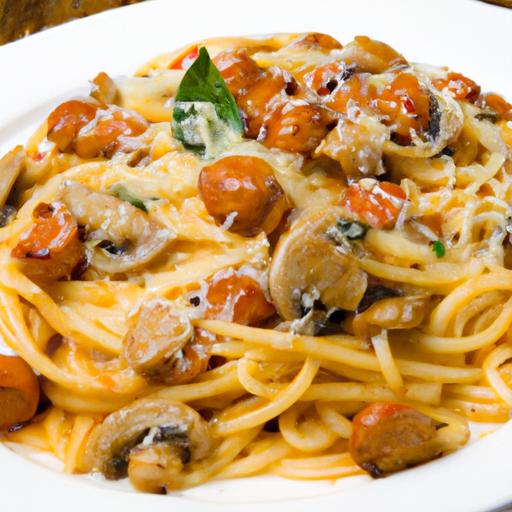 spaghetti con salsiccia e funghi