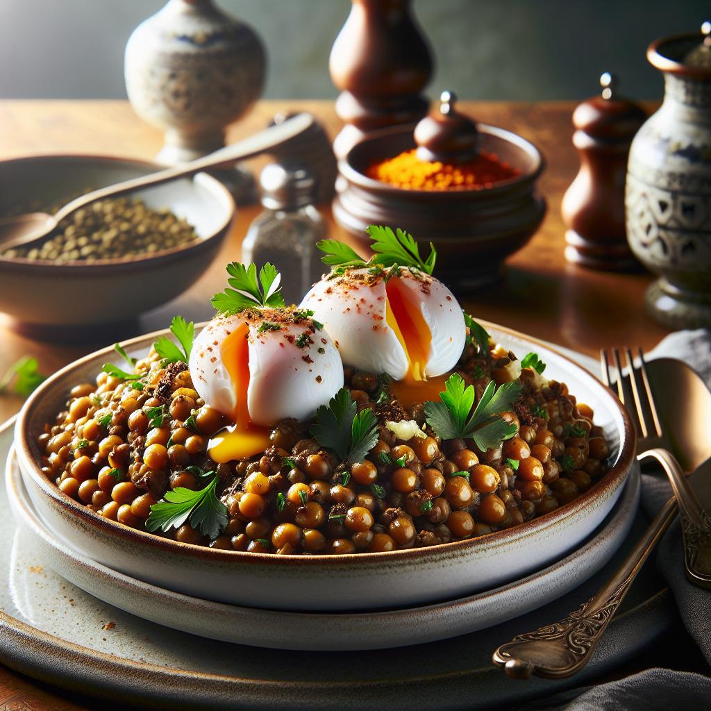 spiced lentils with poached eggs