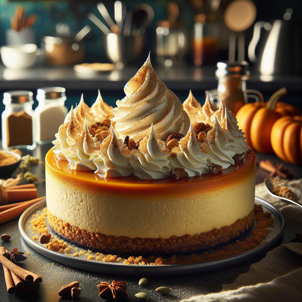 Spiced Pumpkin Cheesecake with Maple Whipped Cream