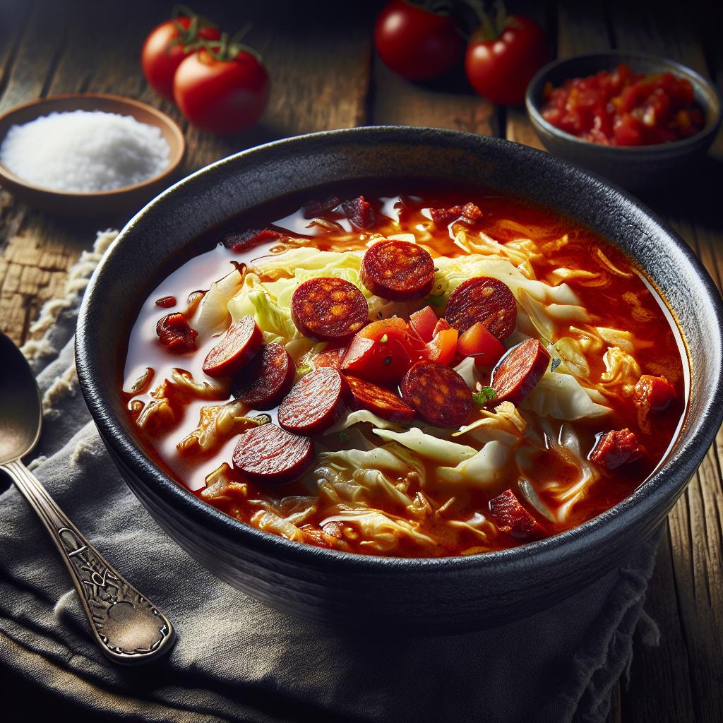 spicy cabbage soup with chorizo