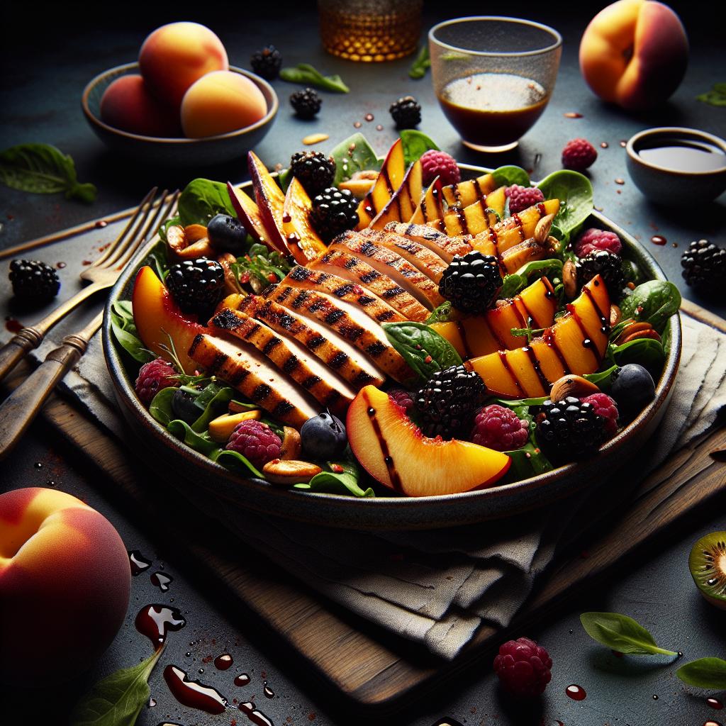 Spicy Grilled Chicken Salad with Nectarines and Blackberries