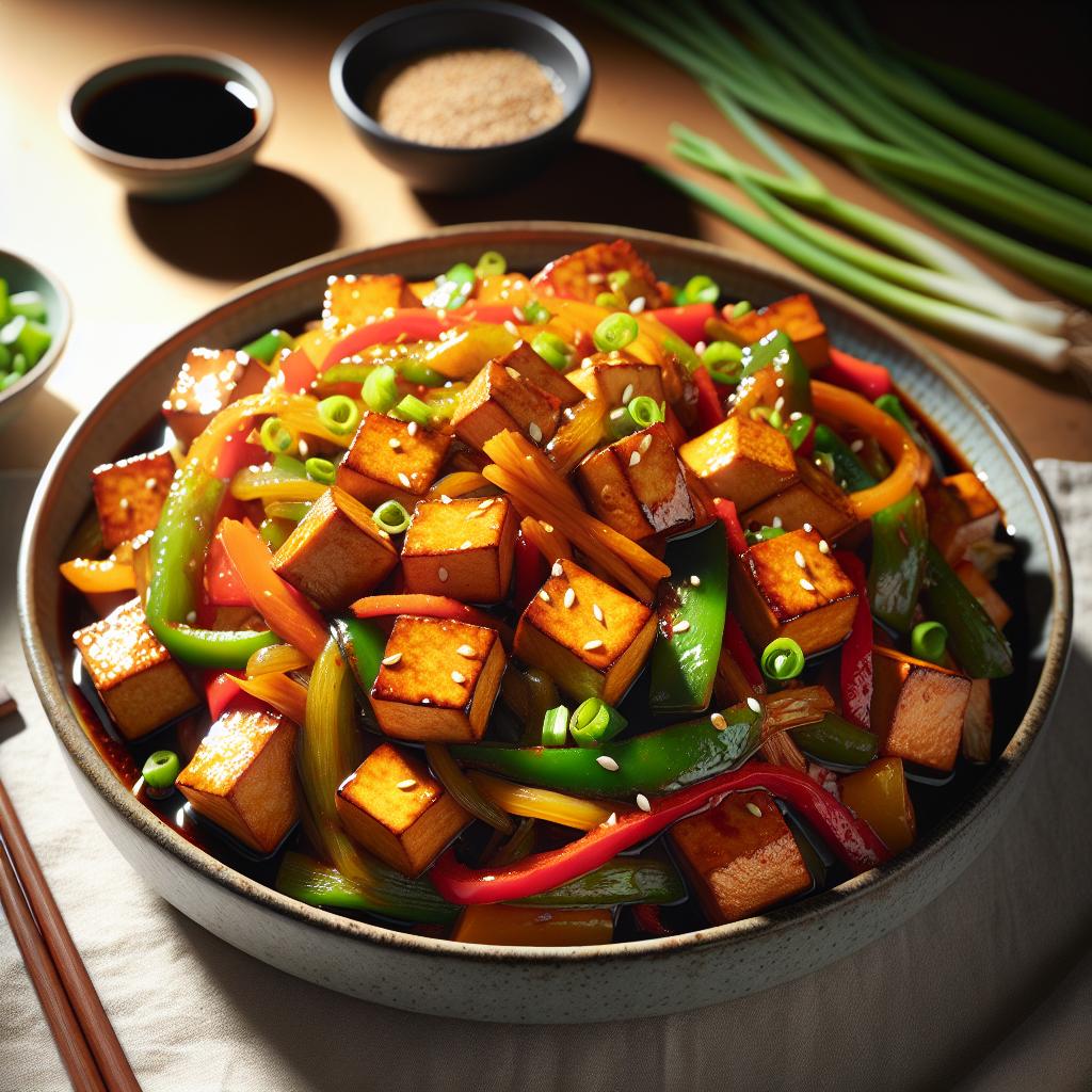 spicy vegan szechuan tofu stir fry