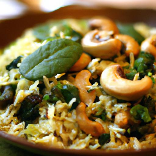 spinach and mushroom biryani with basmati rice