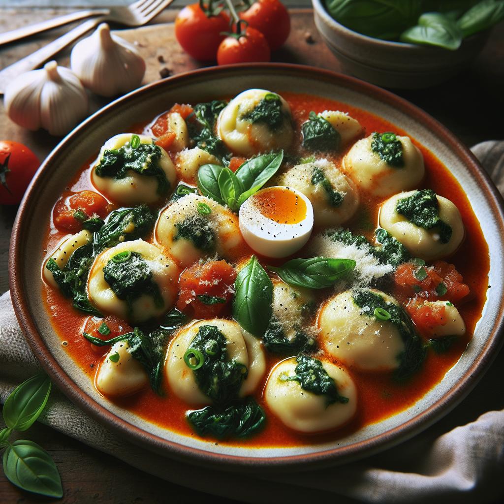 spinach and ricotta gnudi with tomato butter sauce