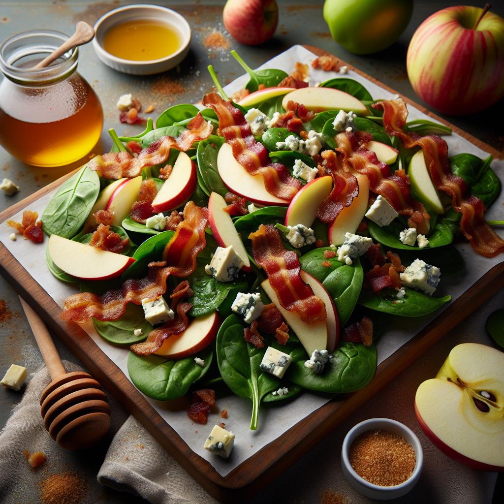 Spinach Bacon Salad with Apple and Blue Cheese