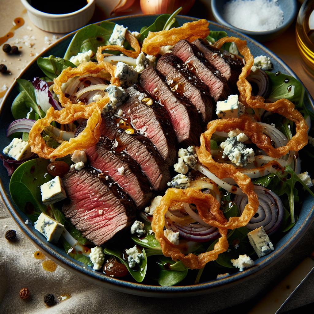 Steak Salad with Blue Cheese and Crispy Shallots