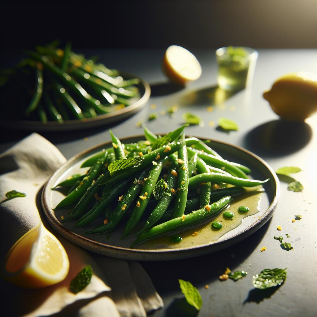 steamed green beans with lemon mint dressing