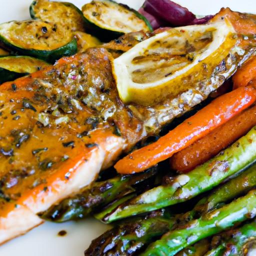 steelhead with roasted vegetables