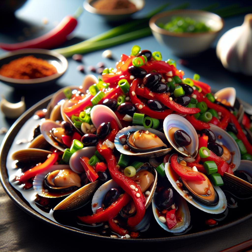 stir fried clams in black bean sauce