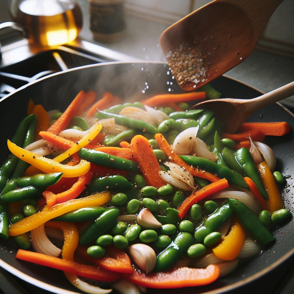 stir fried edamame and vegetables