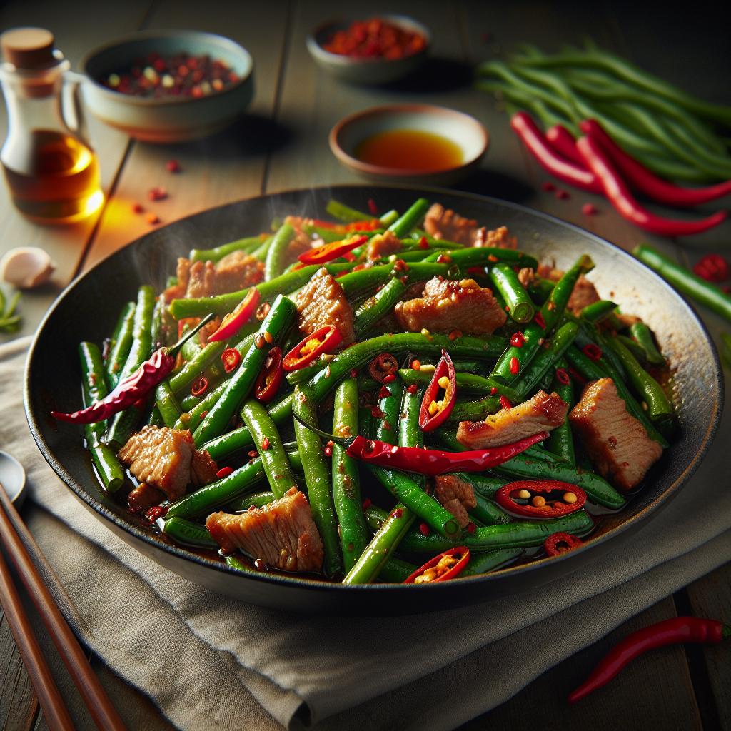 stir fried green beans with pork and chilies