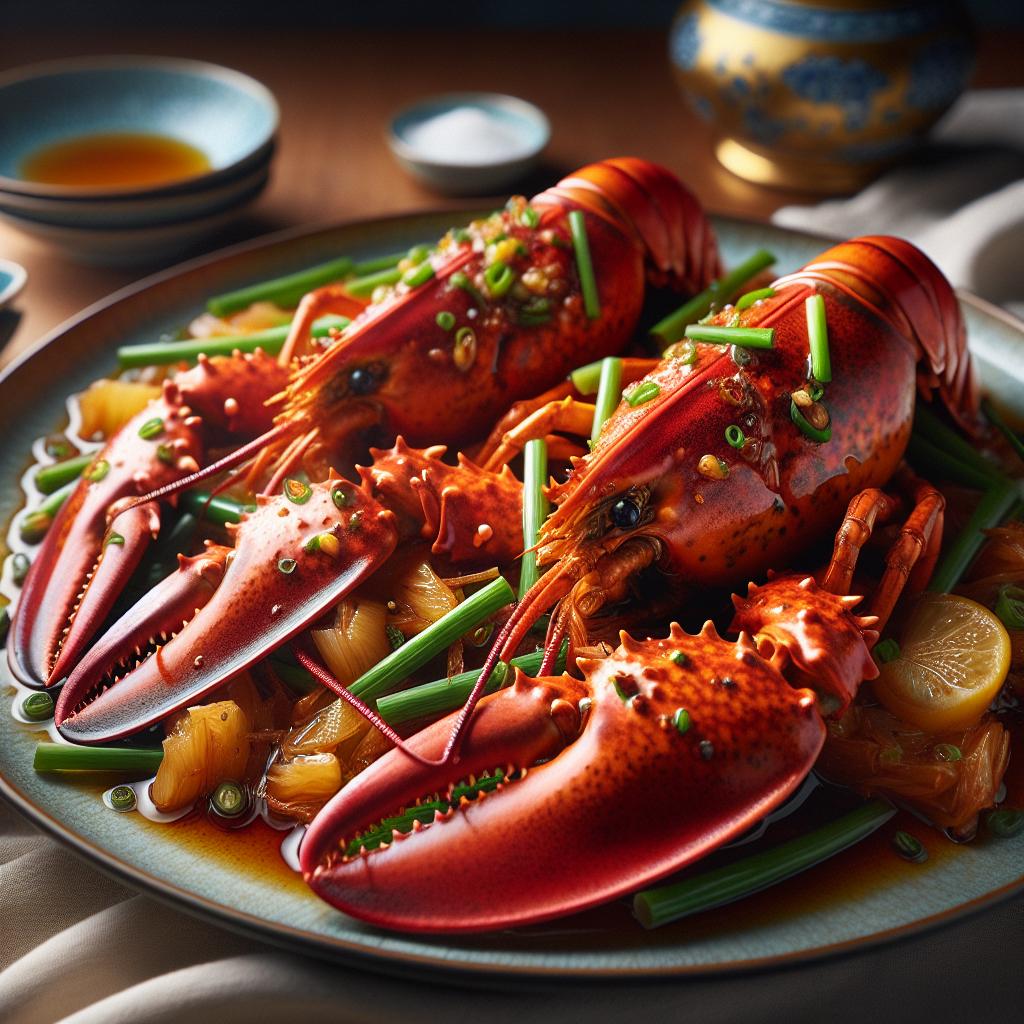 stir fried lobster with ginger and scallions