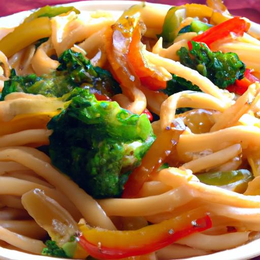 stir fried udon noodles with vegetables