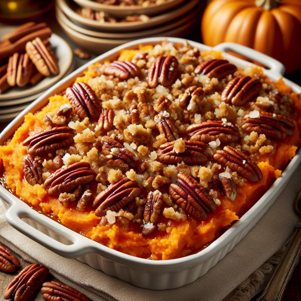 Sweet Potato Casserole with Pecan Topping