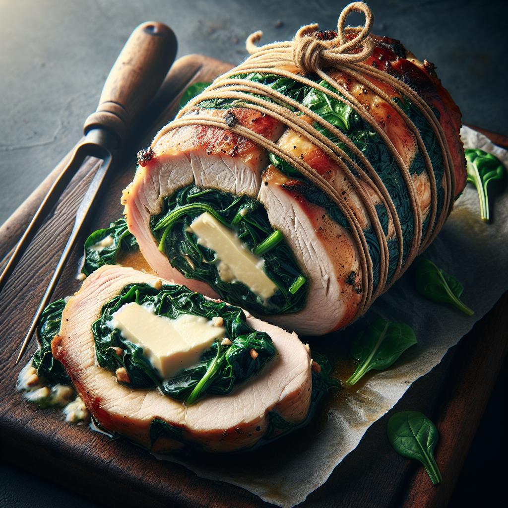 swiss chard and boursin stuffed pork loin