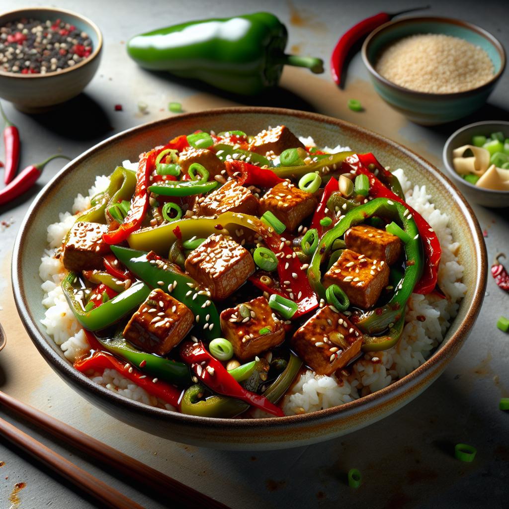 szechuan tempeh with peppers