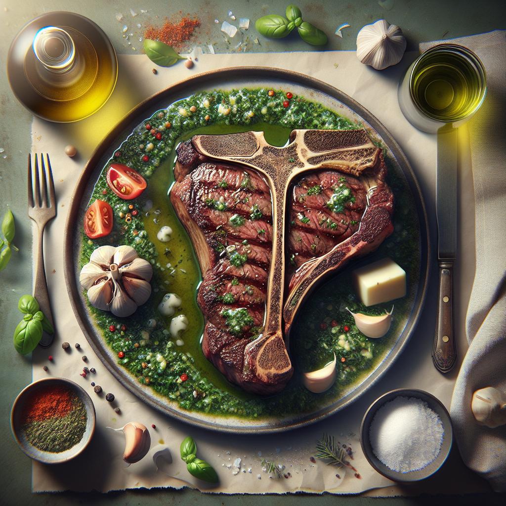 t bone steak with chimichurri sauce