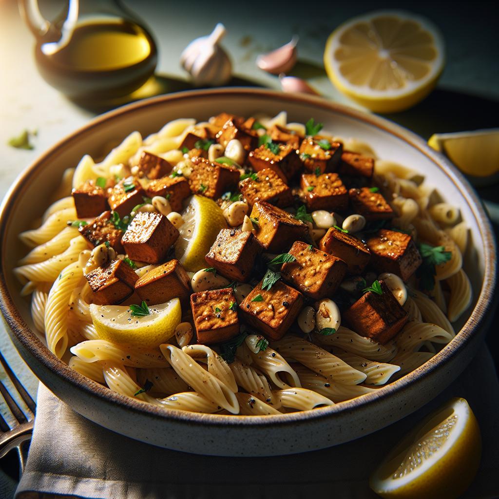 tempeh scampi over pasta