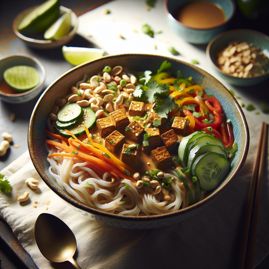 thai peanut tempeh noodle bowl