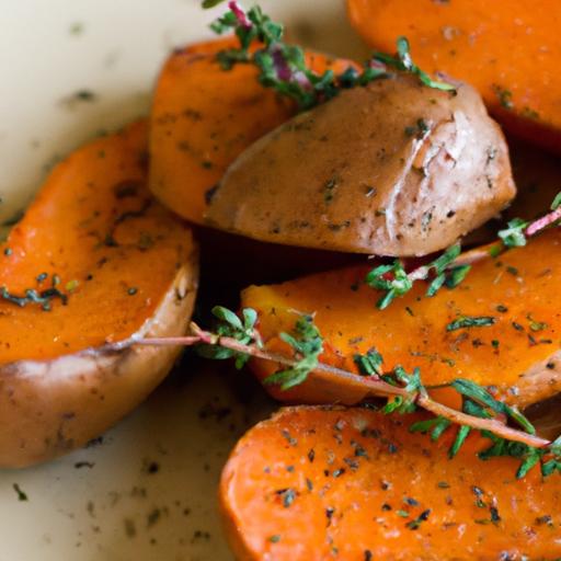 thyme and olive oil baked sweet potatoes