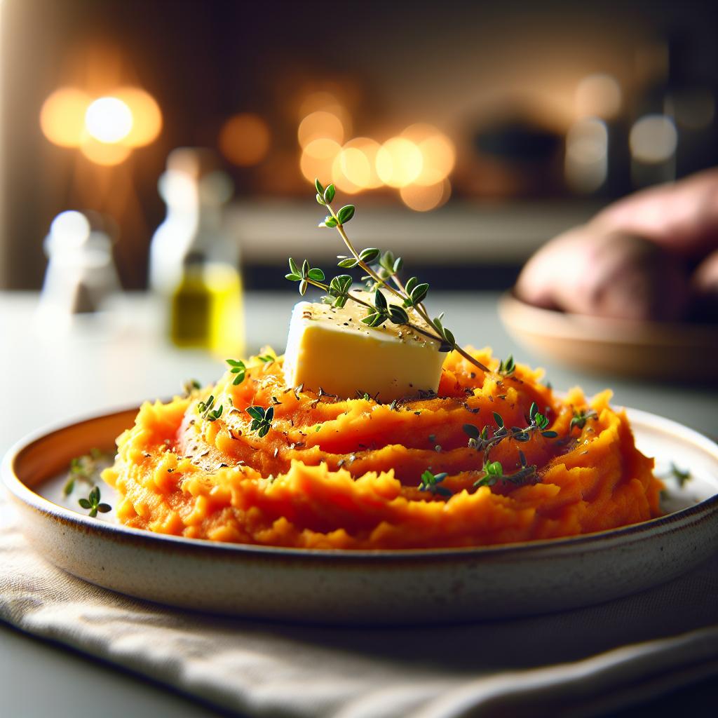 thyme and olive oil mashed sweet potatoes