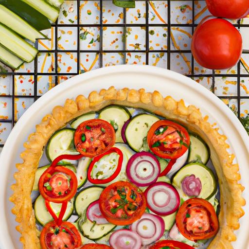 tomato, cucumber, and onion tart