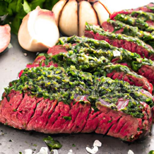 top blade steak with chimichurri sauce