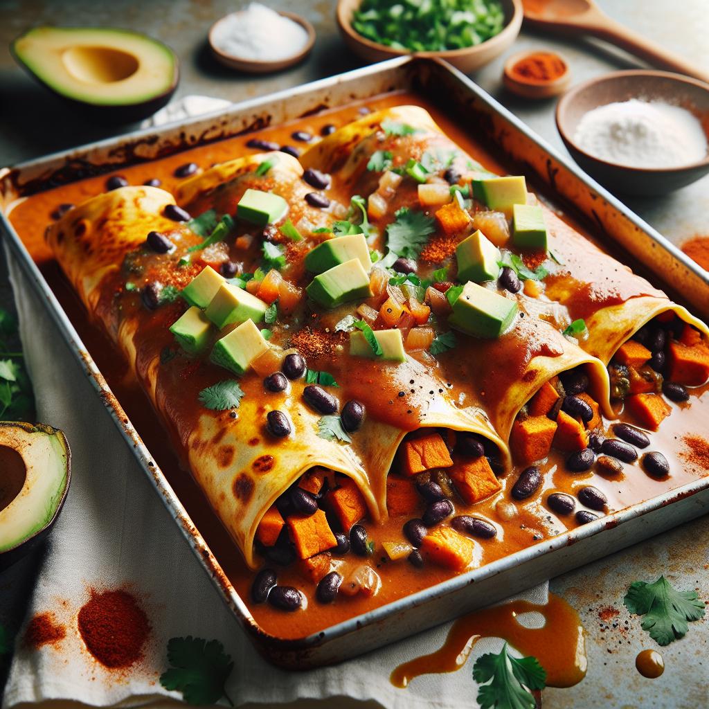 vegan sweet potato black bean enchiladas