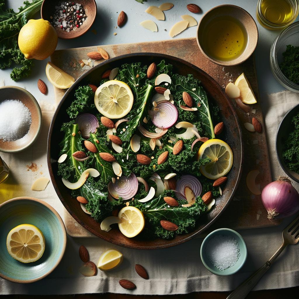 warm kale salad with almonds and shallots