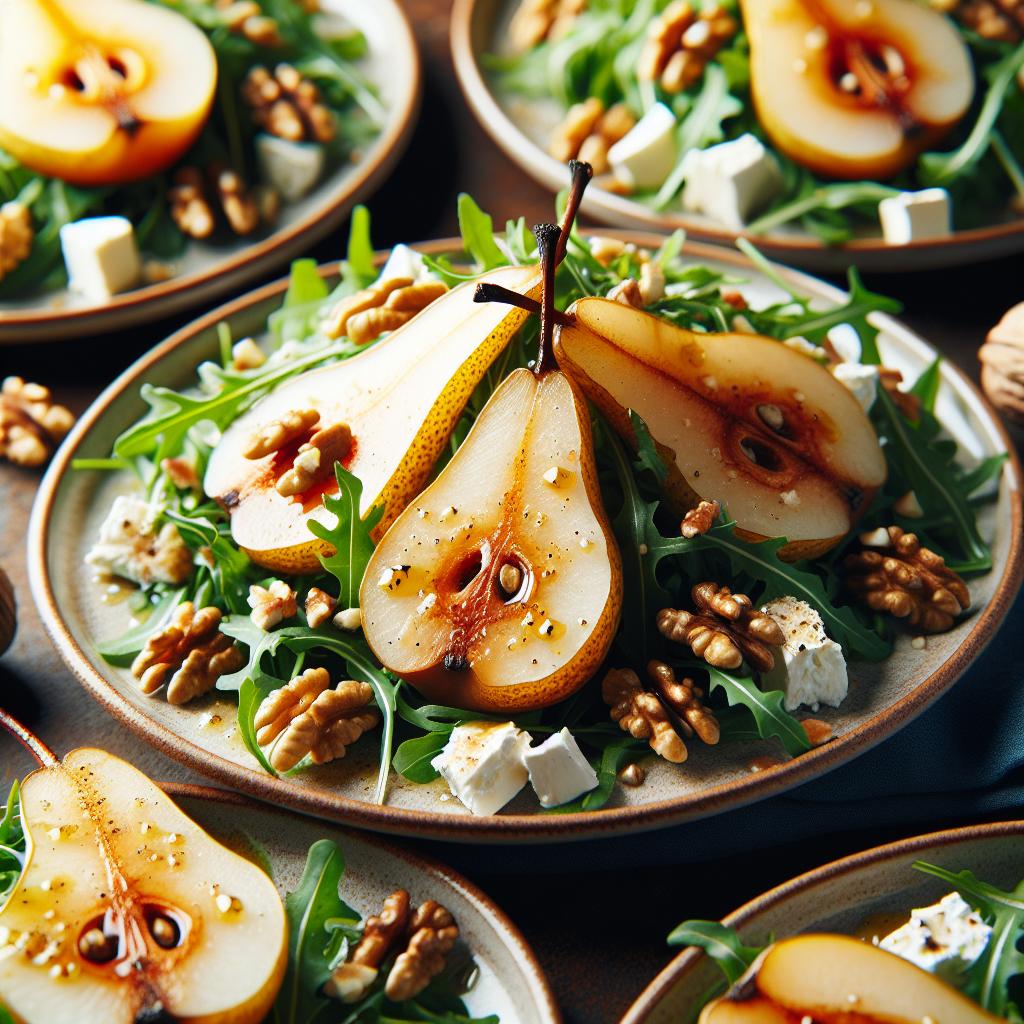 Warm Pear and Walnut Arugula Salad