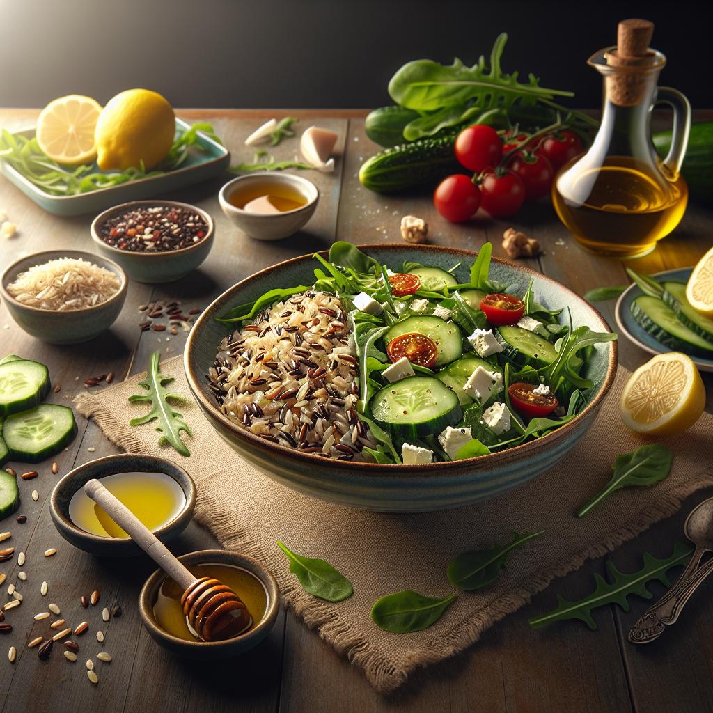 wild rice and arugula salad with zesty lemon dressing