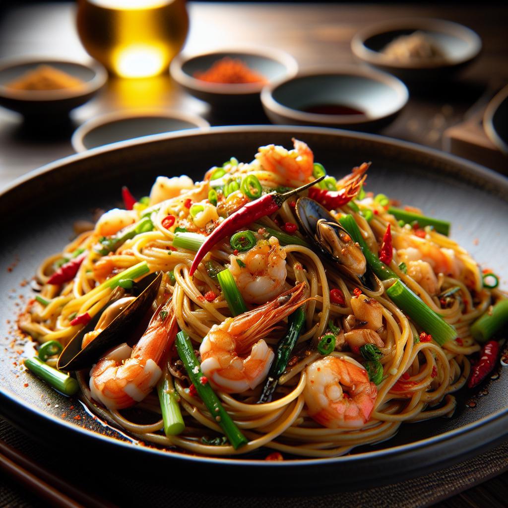 Wok Fried Spaghetti with Seafood