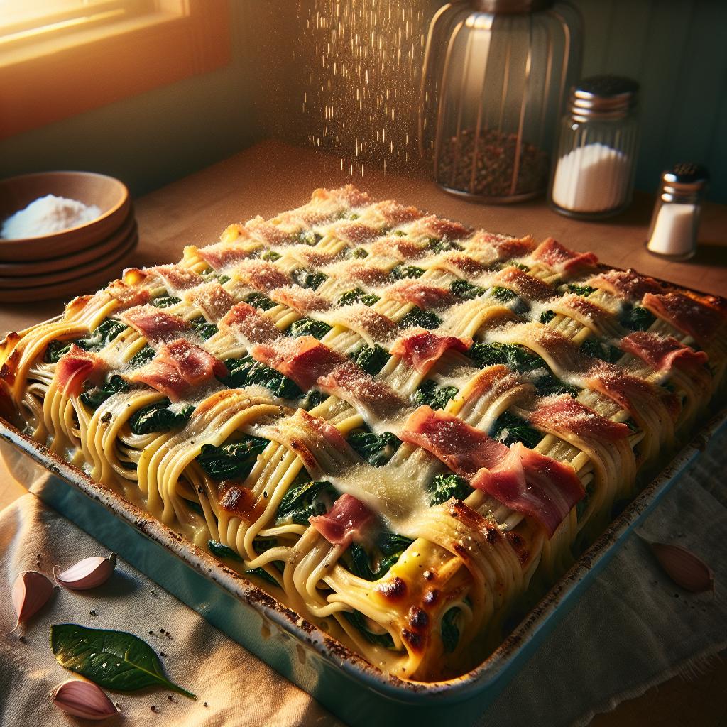 Woven Lasagna with Prosciutto and Fresh Spinach Sauce