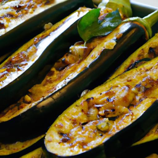 Zucchini and Garlic Stuffed Eggplant