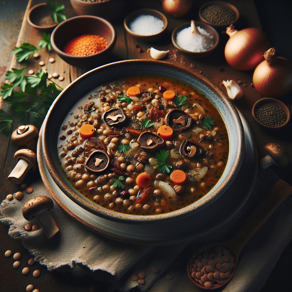 zuppa di lenticchie con funghi porcini